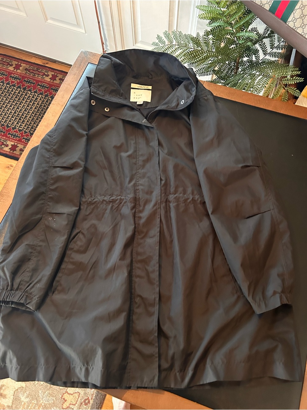 a new day Black Trench Coat with Stand Collar